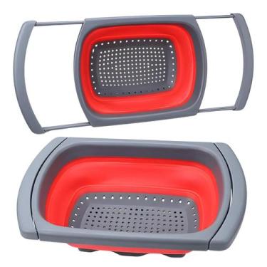 Imagem de Escorredor Macarrão Salada Legumes Multiuso Retrátil de Silicone com A