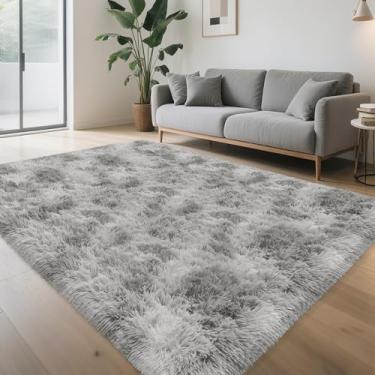 Imagem de TENNOLA Tapetes de área grande cinza claro de 1,5 x 2,3 m para quarto, tapete peludo fofo, tapete felpudo para crianças, quarto de bebê, meninas, berçário, decoração de casa, cinza, cinza, grosso