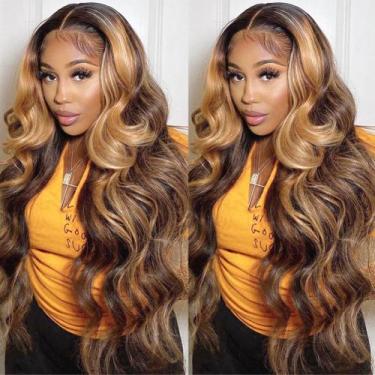 Imagem de Peruca frontal de renda QUANDIAN Highlight Ombre Human Hair 180% de de
