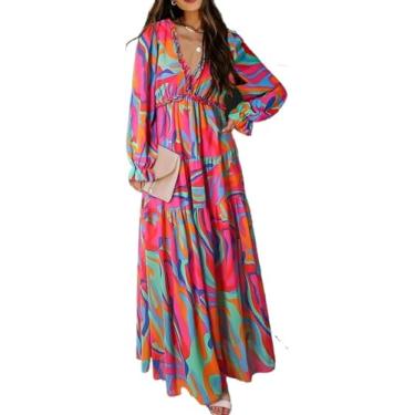 Imagem de Vestido De Noite Feminino Casual Floral Decote V Profundo Manga Longa Vestido De Noite Cocktail Party Maxi Vestidos De Noiva, 7#, M