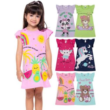 Imagem de Kit 5 Vestidos Infantil bebê menina Verão Estampados com Mangas Franzi