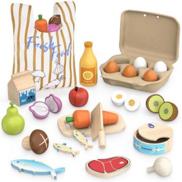Imagem de Wooden Play Food Toys JOYSINTOY Pretend Kitchen Set Kids 3+