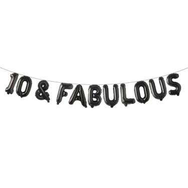 Imagem de 10 & Fabulous Banner de balão, decorações de festa com letras multicoloridas para artigos de festa de 10 anos (10 e FABULOSOS Preto)
