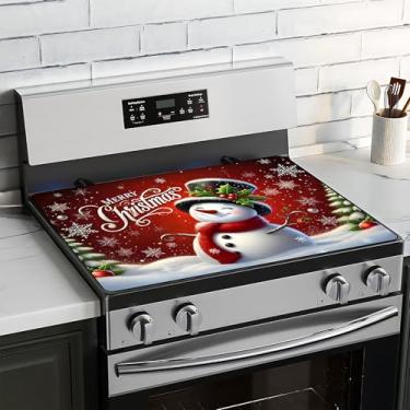 Imagem de BVBOX Capa superior de fogão de Natal para fogão elétrico 71 x 50 cm, capas de vidro para fogão a gás, tapete protetor de fogão decorativo lavável para cozinha doméstica (Sinos dourados, 71 x 50 cm)