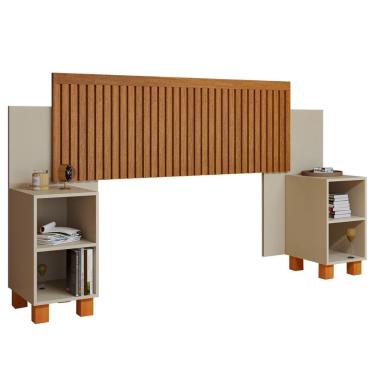 Imagem de Cabeceira Box Flex Mumbai Ripada com Mesas Laterais Nicho