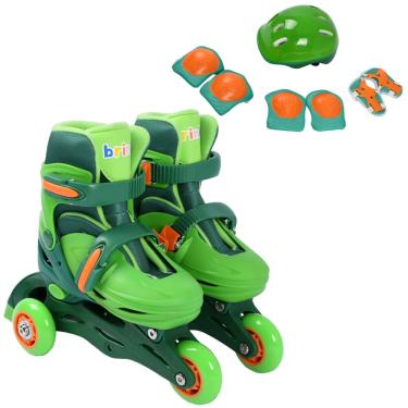 Imagem de Conjunto Patins Infantil Triline + Kit de Proteção 28 - 31 Verde - brink+