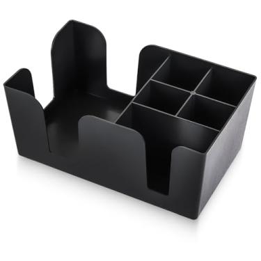 Imagem de weyleity Organizador de bar com 6 compartimentos | Organizador de bar recarregável resistente comporta suprimentos de bar, guardanapos, palitos de dente, canudos - preto, plástico