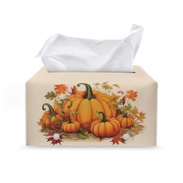 Imagem de Tutolipy Capa de caixa de lenços de outono Ação de Graças Abóbora Tisuue Caixa à prova d'água de couro PU Suporte de guardanapo facial retangular organizador de caixa facial