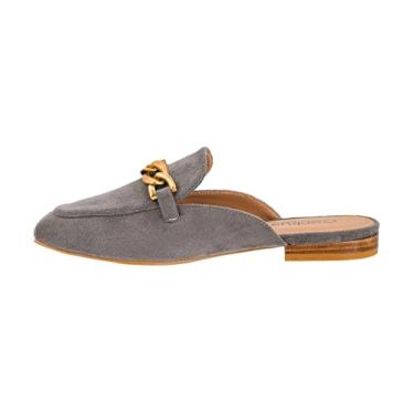 Imagem de Corkys Footwear Lembrança feminina Mule – com um detalhe de corrente grossa no cabedal, design sem cadarço e uma palmilha levemente acolchoada para conforto o dia todo, Camurça sintética cinza, 38