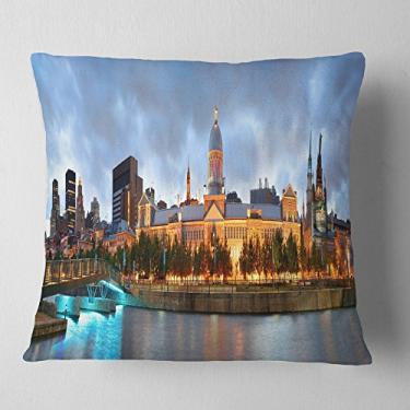 Imagem de Designart Montreal paisagem urbana com foto de vista panorâmica para sala de estar, sofá, enchimento de almofada de alta qualidade + capa de almofada impressa em ambos os lados 40,64 cm x 40,64 cm