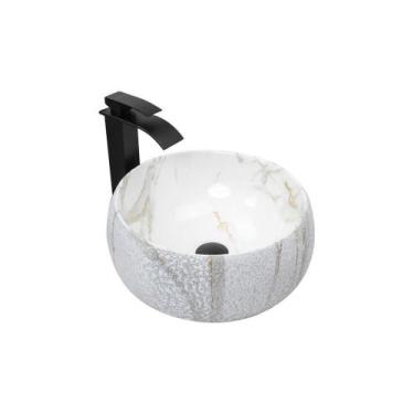 Imagem de Kit Cuba Pia Louça Cerâmica Banheiro C/Torn E Vál Preta 67 - Smart Nor