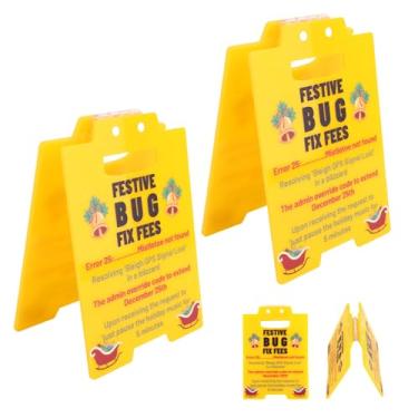 Imagem de 2 Peças de Placas Mesa Natal, Mini Decoração Divertid Escritório Frases Engraçadas Símbolos Festivos para Equipe Colegas Funcionários e Chefes Decoração Natal Local Trabalho (Amarelo, Modelo 2)