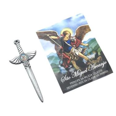 Imagem de Pingente Espada de São Miguel Prata Velha Resinado com Folheto - FORNE
