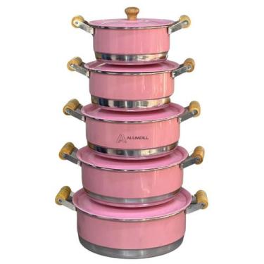 Imagem de Jogo de Panela Conjunto Kit Cacarola Pop com 5 unidades Alça de Madeir