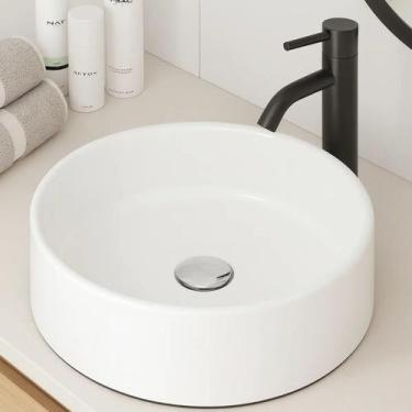 Imagem de Kit Cuba Sobrepor Banheiro Redonda 35x35 E Válvula Click 7/8 - DecorMo