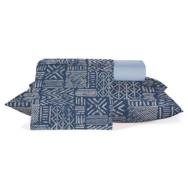 Imagem de Jogo De Cama Solteiro Classic Astecas Azul 160 Fios 3 Peças Teka