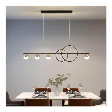Imagem de Lustre moderno - 4 luzes pretas de meados do século - retangular com controle remoto regulável - luminárias pendentes LED lineares longas compatíveis com ilha de cozinha - lâmpada dourada br