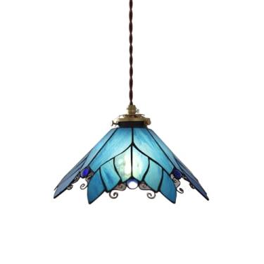 Imagem de Luminária pendente Tiffany, luminária de teto em formato de borboleta, luminária pendente estilo mediterrâneo, iluminação para ilha de cozinha, lâmpadas suspensas E14 para ambientes internos