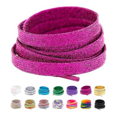 Imagem de Booyckiy Cadarços de tênis modernos coloridos planos de 78,7 a 180 cm, cadarços de sapato arco-íris, Rosa brilhante, 55inch (140cm)