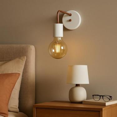 Imagem de Luminária de Parede Arandela Retro 1 Lâmpada Minimalista Industrial (Branco/Rose Gold)