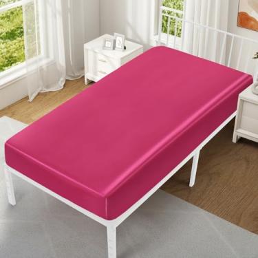 Imagem de VACVELT Lençol com elástico para berço, 78 x 189 cm, rosa-choque, ultramacio e respirável, ajuste confortável para cama estreita de solteiro/beliche de trailer/camas de hóspedes/colchão com três