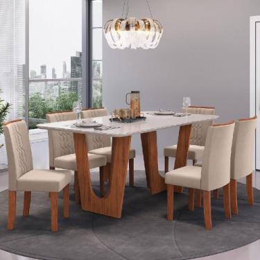 Imagem de Sala e Jantar DJ Móveis Mesa Nala Tampo Chanfrado com Vidro e 6 Cadeir