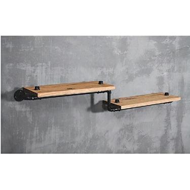 Imagem de Prateleiras de tubos industriais, prateleiras de tubos com tábuas de madeira, prateleiras flutuantes, montadas na parede, retrô, design de escada, prateleira industrial, suporte de armazenamento, bar,