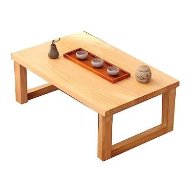 Imagem de Mesas de centro de chão janela salediça mesa de chá de madeira maciça Tatami criativo simples varanda secretária para computador mesas baixas mesa Kang (cor de madeira 80 * 50 * 30 cm)