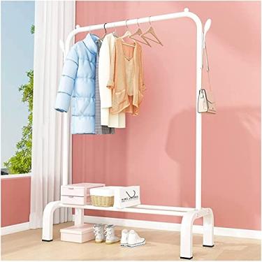 Imagem de Cabide para roupa cabide com prateleiras, calha de roupa removível resistente com sapatos para armazenamento, suporta até 40 kg suporte para barra de roupa para decoração de quarto, branco A