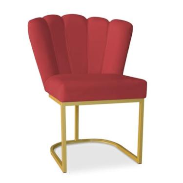 Imagem de Cadeira Pétala Estofada Veludo - Base Dourada Moderna para Sala de Jantar e Escritório (Base Metal, Vermelho)