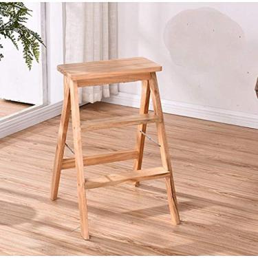 Imagem de YGCBL Banqueta dobrável simples e multifuncional, banco dobrável de madeira maciça, banco alto criativo, casa, cozinha, cadeira portátil, cadeira dobrável opcional de três cores, C