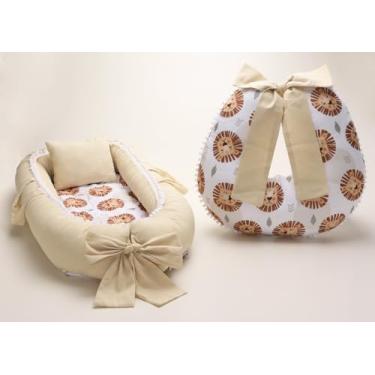 Imagem de Kit Ninho Redutor de Berço com Almofada de Amamentação para Menino, Azul (Leão)