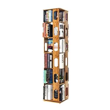 Imagem de AKALNNB Estante de livros com 6 camadas giratórias, estante de bambu, altura do chão, estante criativa, ajustável, estante para livros, revistas, livros, ela