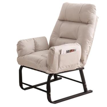 Imagem de espreguiçadeira, poltrona bege, cadeira estofada moderna com braços, poltrona de cadeira preguiçosa com encosto de cabeça, cadeira lateral de sala de estar de leitura de tecido, sofá individual com