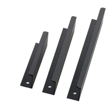 Imagem de CXYFQUUK Puxadores de porta de armário ocultos de liga de alumínio preto prata puxadores de armário de cozinha puxadores de móveis de porta de quarto ferragens 2 peças (128 mm)