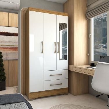 Imagem de Guarda-Roupa Solteiro Florença 3 Portas 2 Gavetas com Espelho Marrocos/Off White - Panorama Móveis