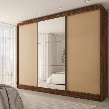 Imagem de Guarda-Roupa Casal Europa 3 Portas 4 Gavetas 100% Mdf com Espelho Castanho/Nude - Panorama Móveis