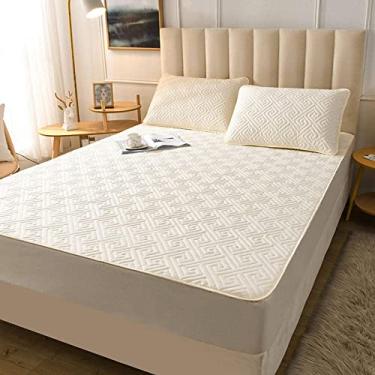 Imagem de Lençol com elástico Queen, ajuste confortável e permaneça no lugar, cor pura, antiderrapante, colcha, para quarto, dormitório, branco, B 180 x 200 + 25 cm (bege C casal 150 x 190 + 15 cm)