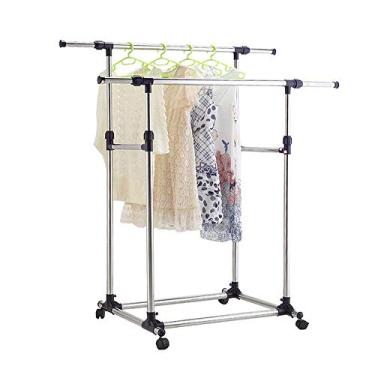 Imagem de Drying Rack Multi-Function Drying Rack Parallel bar Floor-Standing Rack com Pulley Movable Indoor and Outdoor Drying Rack retrátil Clothes Drying Racks
