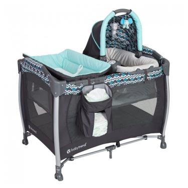 Imagem de Berço Cercado Portátil com 2 Brinquedos que se Converte em Cadeira Balanço Independente, Baby Trend, Preto e Azul