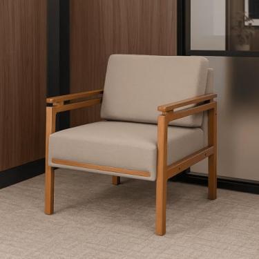 Imagem de Poltrona Montreal Decorativa Reforçada Para Recepção Manicure Clínica Sala De Espera Consultório Escritório Pé de Madeira Linho Bege