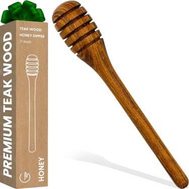 Imagem de Palito de madeira de teca (18 cm de comprimento) | Colher de madeira para geleia, geleia, xarope de bordo e amendoim