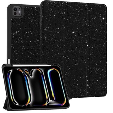 Imagem de Cabreche Capa compatível com iPad Pro de 13 polegadas M4 2024 com suporte para lápis, capa traseira de TPU (poliuretano termoplástico) para meninas, mulheres, homens, fofos, preppy cool-black glitter