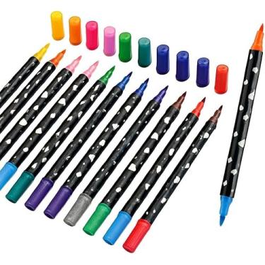 Imagem de Canetas para Colorir com Glitter 2 pontas Completo com 48 Cores perfeito para Desenhar Marcador Ponta Fina Ponta Grossa para Desenho Artístico