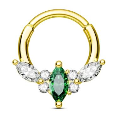 Imagem de OUFER Joias de septo de ouro 16G CZ verde anéis de septo, joias de perfuração de septo de aço cirúrgico 316L, segmento articulado Daith Helix cartilagem brincos para mulheres homens 10 mm