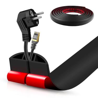 Imagem de Capa de cabo de piso autoadesiva, gerenciamento de cabos de 3 m, protetor de extensão para fios, evita viagens de cabos para escritórios, academias, exposições. Cavidade: 1,2 cm (L) x 0,8 cm (A