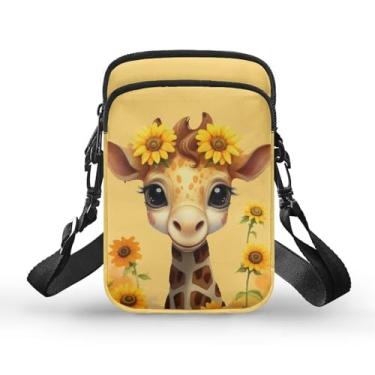 Imagem de HELLHERO Bolsa tiracolo pequena para mulheres e crianças, Girafa de girassol, Small