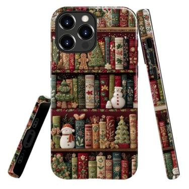 Imagem de heindiy Compatível com iPhone 13 Pro, capa brilhante, proteção total, à prova de choque, anti-arranhões, capa de TPU, capas para homem, mulher, estante, livros, árvore de Natal, boneco de neve