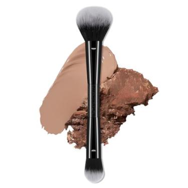 Imagem de Conjunto de pincéis de maquiagem de cabeça dupla, pincel de blush para líquido, creme e pó - polido, mistura e pincel facial