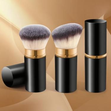 Imagem de Conjunto de pincéis de maquiagem retráteis Kabuki – 2 pincéis grandes de base em pó tamanho viagem com tampa protetora, ferramentas de beleza portáteis para mulheres em movimento